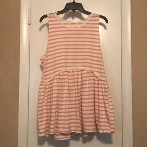 Adorable pink and cream stripe babydoll top NWOT